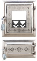 Stove Door with Glass + Ash Pan Romanian Motifs Nickel-Plated